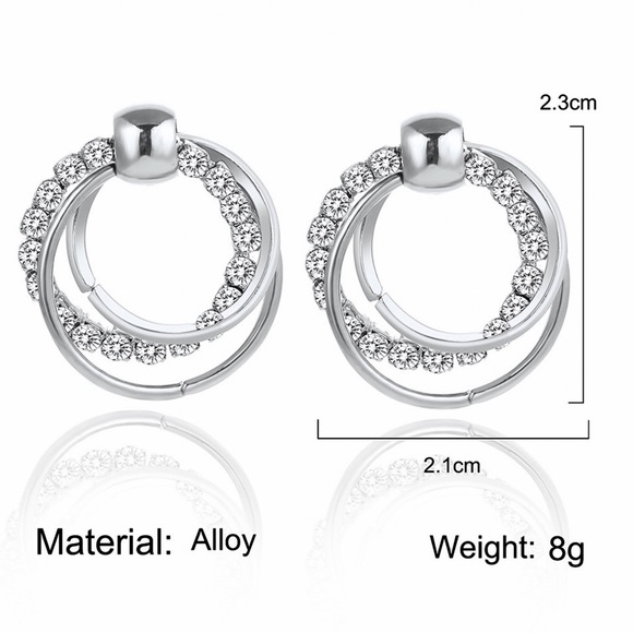 Any 2/$20! Silver Triple CZ Ring Stud Earrings - Picture 7 of 9